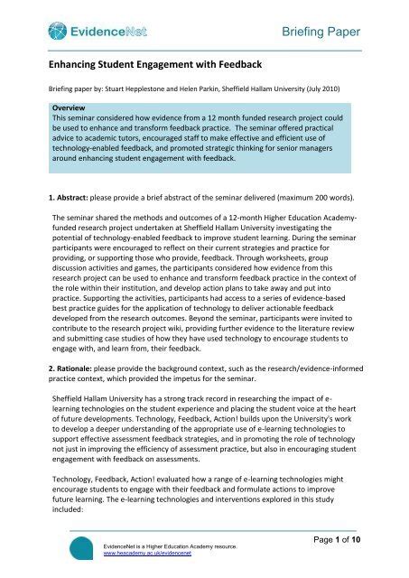 briefing paper template higher education academy