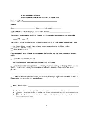fillable  workers compensation certificate  exemption fax email