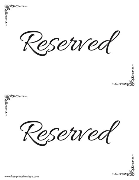 printable reserved sign template  printable signs