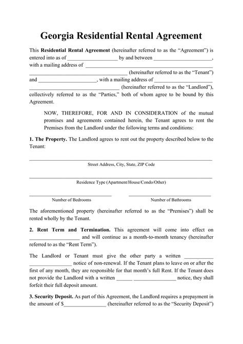 georgia united states residential rental agreement template fill