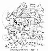 Rabbit Wandering Outline Coloring House Royalty Clipart Illustration Bannykh Alex Rf sketch template