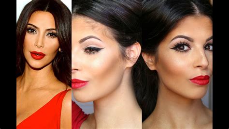 kim kardashian makeup tutorial red lips winged liner