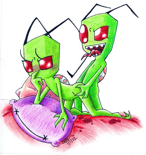 Rule 34 Bed Blush Duo Female From Behind Invader Zim Irken Male Red