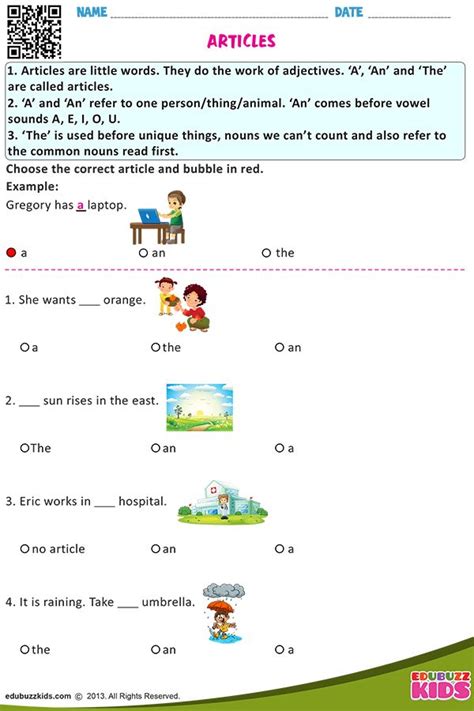 kindergarten articles worksheets   kids  write suitable