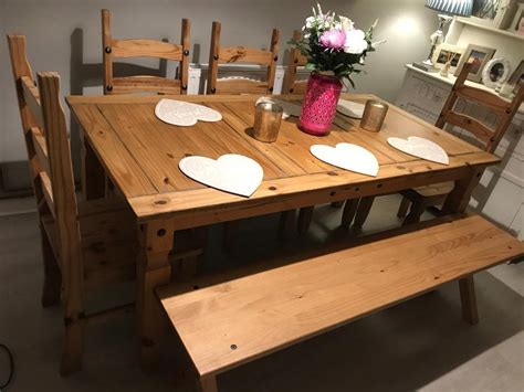 large farmhouse rustic dining table  chairs  bench  seater