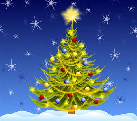 árvore De Natal Decorada Com Bolas De Estrelas E Garland Cartão De