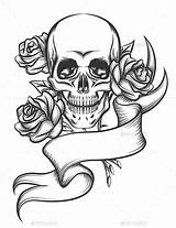 Skull Roses Rose Ribbon Tattoo Drawing Skulls Tattoos Coloring Drawings Pages Designs Stencil Stencils Getdrawings Human Graphicriver Visit Adult Sketches sketch template