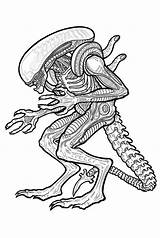 Xenomorph Alien Coloring Pages Giger Hr Ed Illustration sketch template