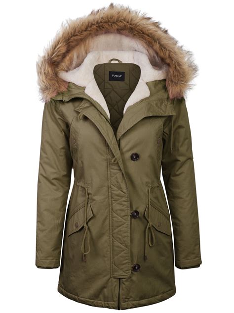 kogmo womens long anorak coat fur trim hoodie jacket  fuax fur lined walmartcom long