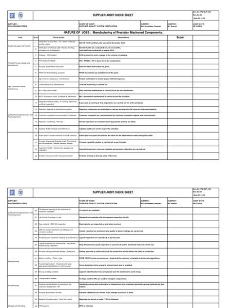 Supplier Audit Checklist Zftvs Iso 9000 Audit