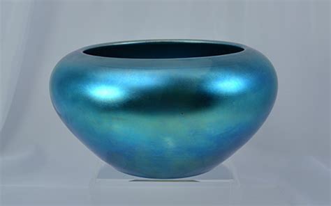 Large Steuben Blue Aurene Glass Bowl C 1910 Los Angeles Gold And Silver