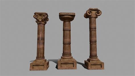 3d Model Pillar Set Of Three Wooden Columns Vr Ar Low Poly Cgtrader