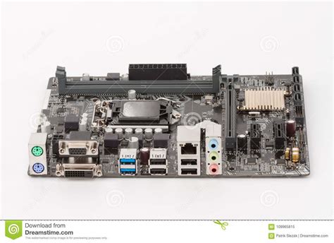 Ports Of New Modern Computer Motherboard Isolated On White Background