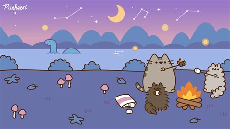 pusheen  cat night time camping wallpaper kawaii hoshi