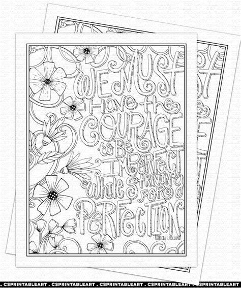 courage printable coloring page  hand lettered quote weight