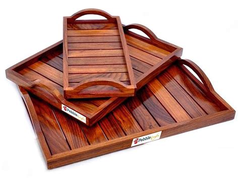 craftykart wooden sheesham wood serving tray set  standard size brown craftykart