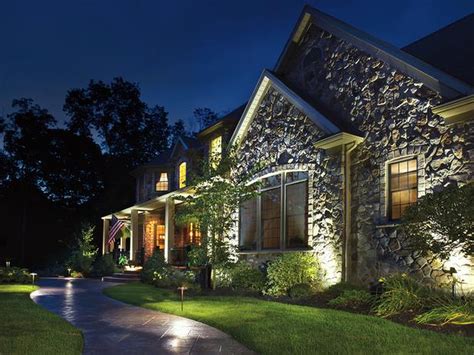awesome marvelous  fabulous home landscape lighting ideas  rustic stone wall  elegant