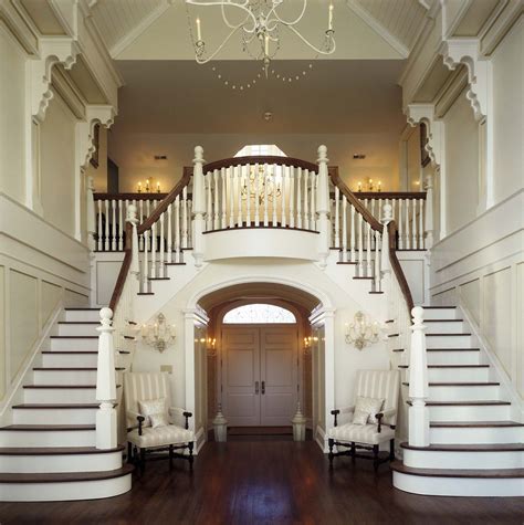dual grand staircase  double height space staircase design house