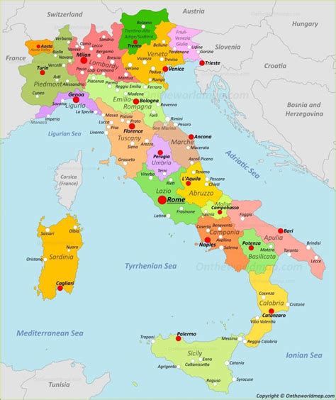 mappa dellitalia  le citta  le regioni mappa  italia  citta  regioni europa del
