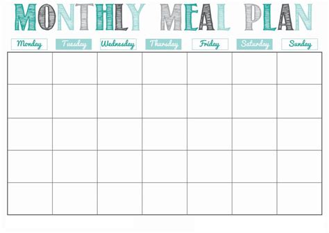 printable monthly meal planner template weekly