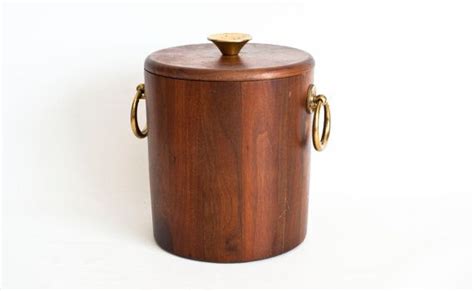 vintage vermillion solid walnut ice bucket with brass
