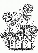 Coloring Pages Garden Flower Bird House Birdhouse Gardens Printable Color Print Colouring Flowers Houses Clipart Drawing Adults Birds Beautiful Sheets sketch template