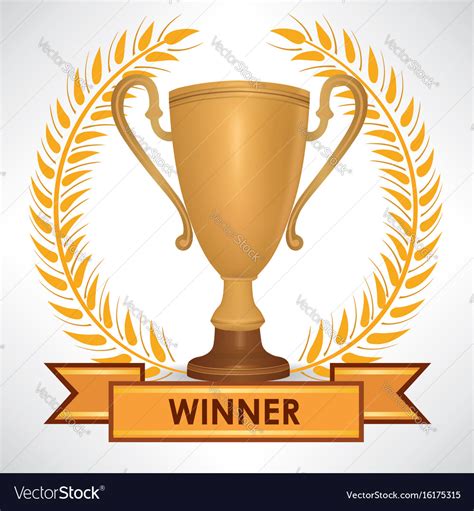 winner cup trophies  laurel wreath golden vector image
