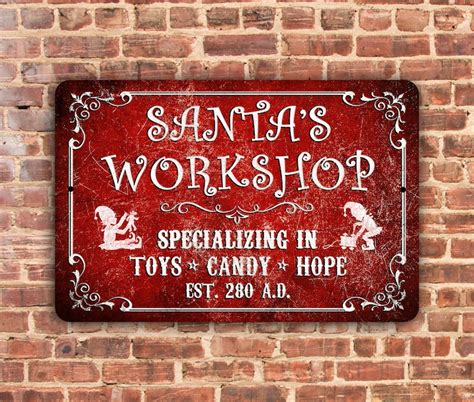 santas workshop vintage style metal sign etsy