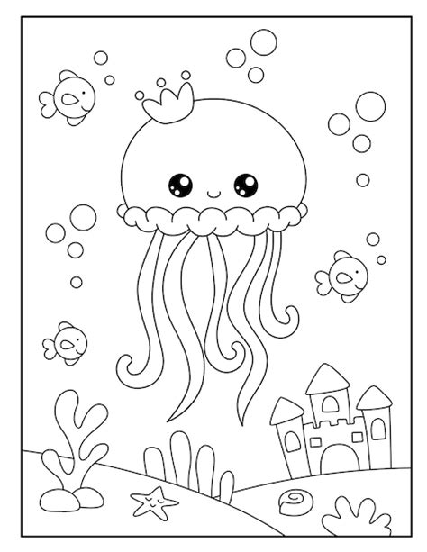 premium vector cute jellyfish coloring page  kids