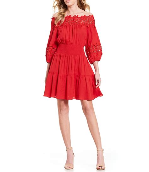 Gianni Bini Jason Off The Shoulder Smocked Dress Dillards Red Women