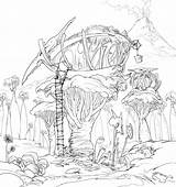Treehouse Buildings Colouring árbol Lineart Coloringhome sketch template