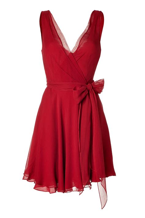 ralph lauren parisian red crinkle silk chiffon jeanette dress in red lyst