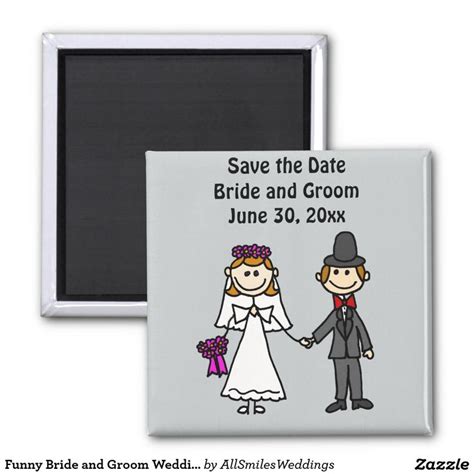 Funny Bride And Groom Wedding Cartoon 2 Inch Square Magnet