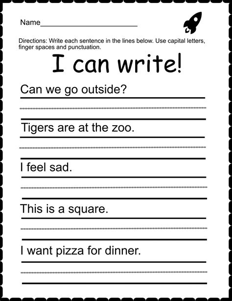printable sentence writing worksheets  kindergarten