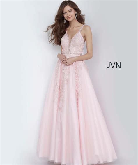 jvn dress pink embroidered floral aline prom ballgown