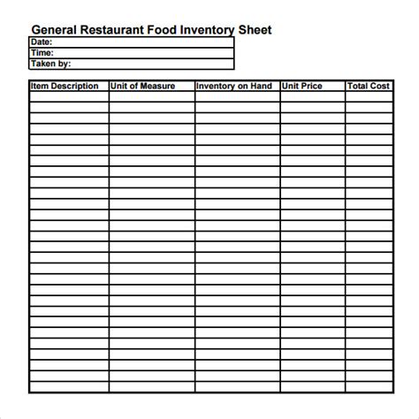 blank food inventory sheet printable