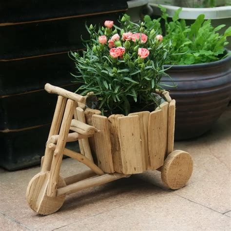 diy creative ideas flowerpot handmade wooden carts green flower pots vases  home gardening