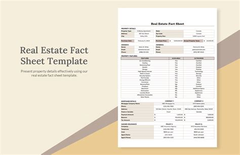 real estate fact sheet template   excel google sheets