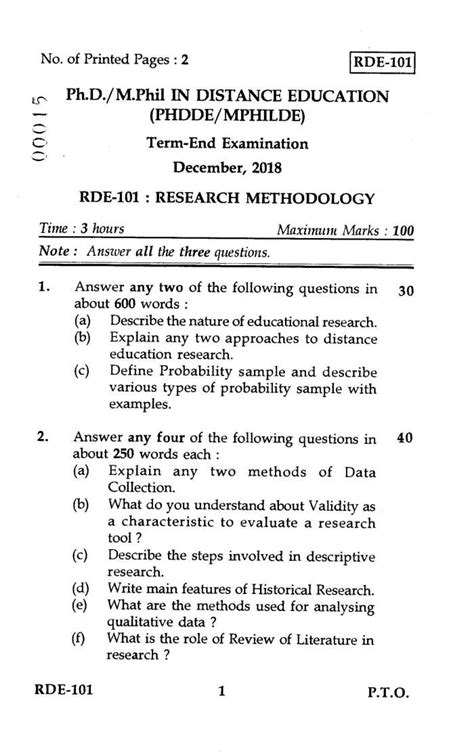 vtu mba research methodology question paper