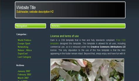 css template black nature green theme   temp flickr
