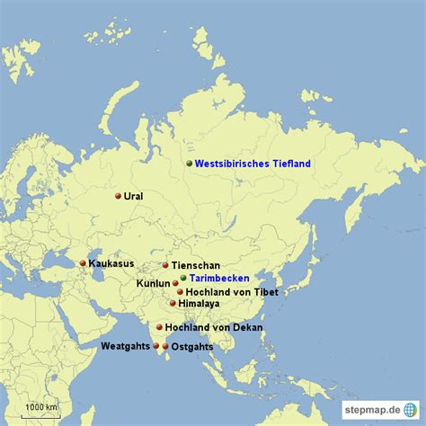 stepmap gebirge und becken von asien landkarte fuer asien