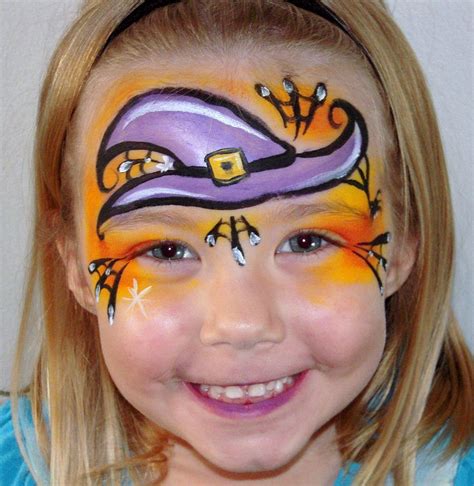Halloween Face Painting Witch Hat Design Witch Face Paint Girl Face