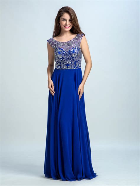 royal blue prom dresses a line scoop floor length chiffon prom dress