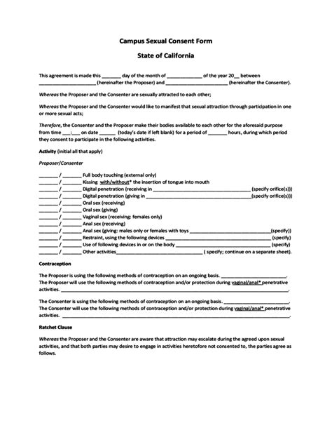 Campus Sexual Consent Form California Free Download
