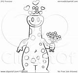 Outlined Amorous Giraffe Holding Flowers Clipart Cartoon Cory Thoman Coloring Vector 2021 sketch template