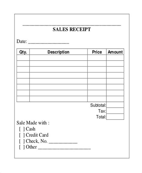blank receipt template sample printable receipt form   documents