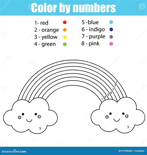 coloring page  cute kawaii rainbow color  numbers vector