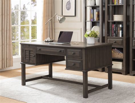 alois home office workstation computer desk distressed gray wood
