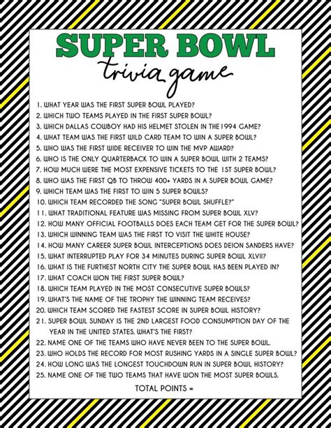 printable super bowl trivia game super bowl trivia trivia games