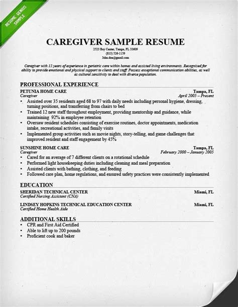 caregiver skills caregiver jobs sample resume format job resume